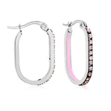 2.26 * 22mm oval-shaped geometric band with white/purple/blue/pink/orange diamonds, ear hooks, steel color asonjewelry