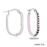 2.26 * 22mm oval-shaped geometric band with white/purple/blue/pink/orange diamonds, ear hooks, steel color asonjewelry