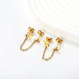 5mm flower + 0.4 cross chain 4cm + 7.8mm cutting flower imitation Czech diamond double ear stud, steel color / gold asonjewelry