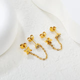 5mm flower + 0.4 cross chain 4cm + 7.8mm cutting flower imitation Czech diamond double ear stud, steel color / gold asonjewelry