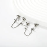 5mm flower + 0.4 cross chain 4cm + 7.8mm cutting flower imitation Czech diamond double ear stud, steel color / gold asonjewelry