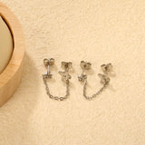 5mm flower + 0.4 cross chain 4cm + 7.8mm cutting flower imitation Czech diamond double ear stud, steel color / gold asonjewelry