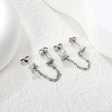 5mm flower + 0.4 cross chain 4cm + 7.8mm cutting flower imitation Czech diamond double ear stud, steel color / gold asonjewelry