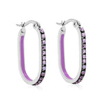 2.26 * 22mm oval-shaped geometric band with white/purple/blue/pink/orange diamonds, ear hooks, steel color asonjewelry