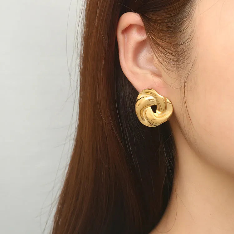 Fashion Trend Twisted Irregular Stainless Steel Earrings Women's Trend 18K Plated Earrings asonjewelry