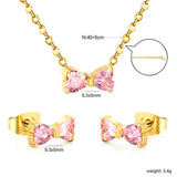 Brogan white diamond/pink diamond stud earrings: 9.3*5mm. Necklace: 9.3*5mm. 0.35 cross chain. 40 + 5cm + 6mm round tail tag.