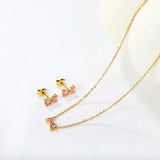 Brogan white diamond/pink diamond stud earrings: 9.3*5mm. Necklace: 9.3*5mm. 0.35 cross chain. 40 + 5cm + 6mm round tail tag.