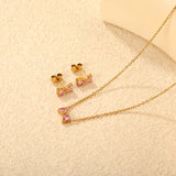 Brogan white diamond/pink diamond stud earrings: 9.3*5mm. Necklace: 9.3*5mm. 0.35 cross chain. 40 + 5cm + 6mm round tail tag.