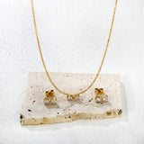 Brogan white diamond/pink diamond stud earrings: 9.3*5mm. Necklace: 9.3*5mm. 0.35 cross chain. 40 + 5cm + 6mm round tail tag.