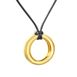 35mm Hollow Circle Pendant 45+5cm+6mm Round Plaque Leather Strap Necklace Steel/Gold asonjewelry