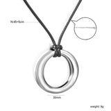 35mm Hollow Circle Pendant 45+5cm+6mm Round Plaque Leather Strap Necklace Steel/Gold asonjewelry