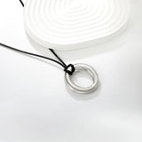 35mm Hollow Circle Pendant 45+5cm+6mm Round Plaque Leather Strap Necklace Steel/Gold asonjewelry