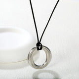 35mm Hollow Circle Pendant 45+5cm+6mm Round Plaque Leather Strap Necklace Steel/Gold asonjewelry