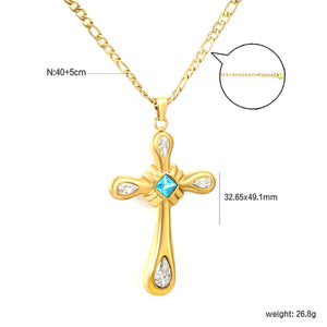 32.65 * 49.1mm Egyptian multicolored cross pendant with 4.0NK chain, 50 + 5cm + 6mm round tail tag, necklace, gold color asonjewelry