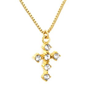 14*19mm cross-shaped necklace with diamonds, 1.2 box chain, 40+5cm+6mm round tail tag, pendant necklace, gold color asonjewelry