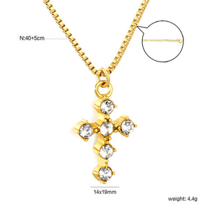 14*19mm cross-shaped necklace with diamonds, 1.2 box chain, 40+5cm+6mm round tail tag, pendant necklace, gold color asonjewelry