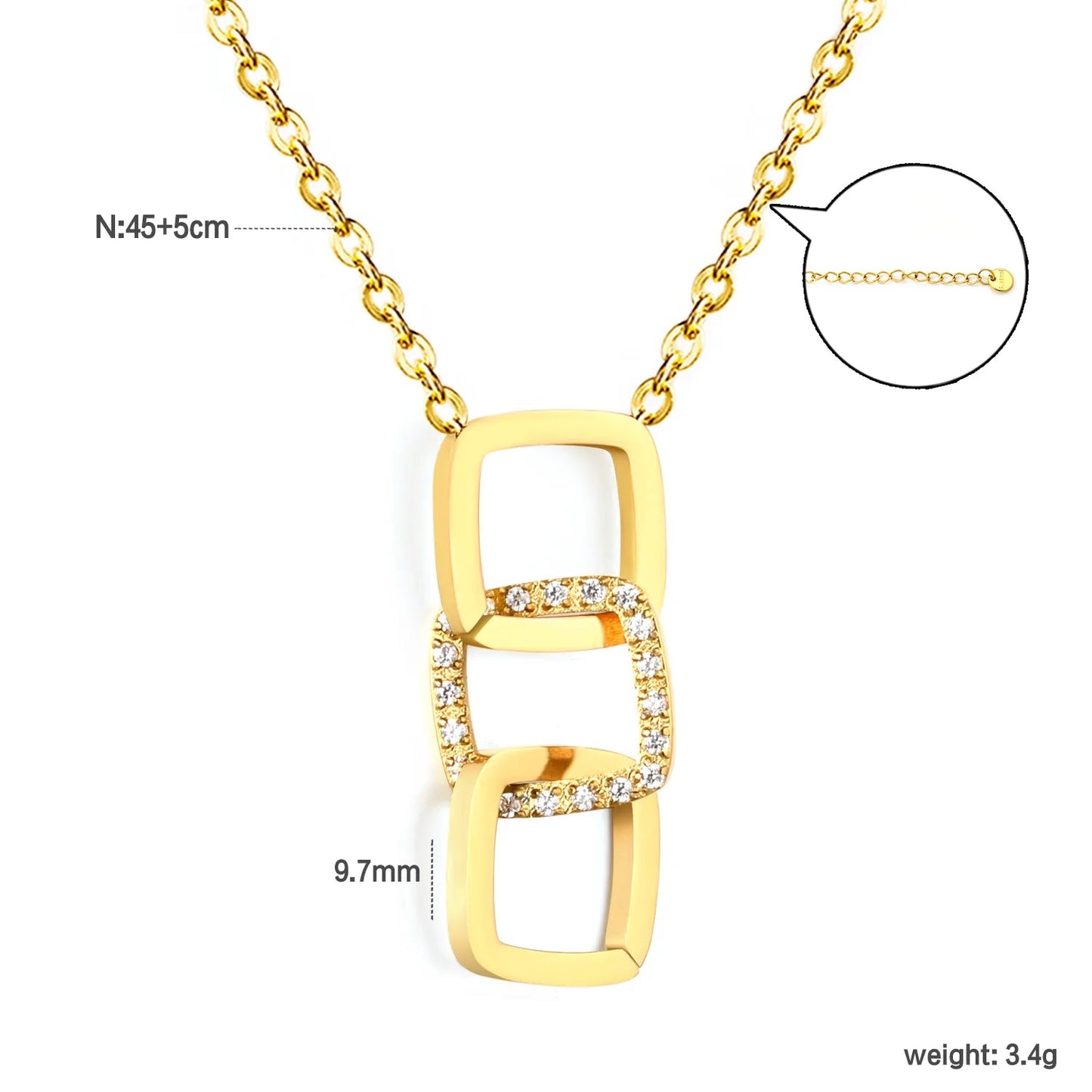 9.7mm wide smooth geometric hollowed design 9.7mm mnc diamonds0.4 cross chain. 45+5cm+6mm round tail Necklace Gold asonjewelry