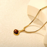 22*34.45mm French oval natural tiger-eye stone pendant, 3mm round snake, 40+5cm+6mm round tail tag, necklace, gold asonjewelry