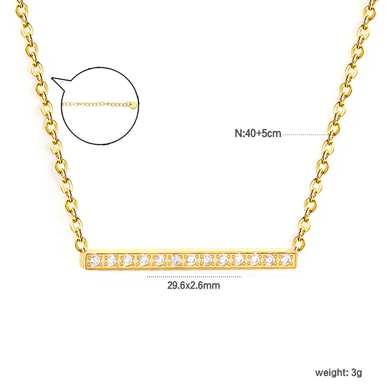 29.6 * 2.6mm single-cut CNC diamond pendant with 0.4 cross chain, 40 + 5cm + 6mm round tail tag. Necklace in gold asonjewelry