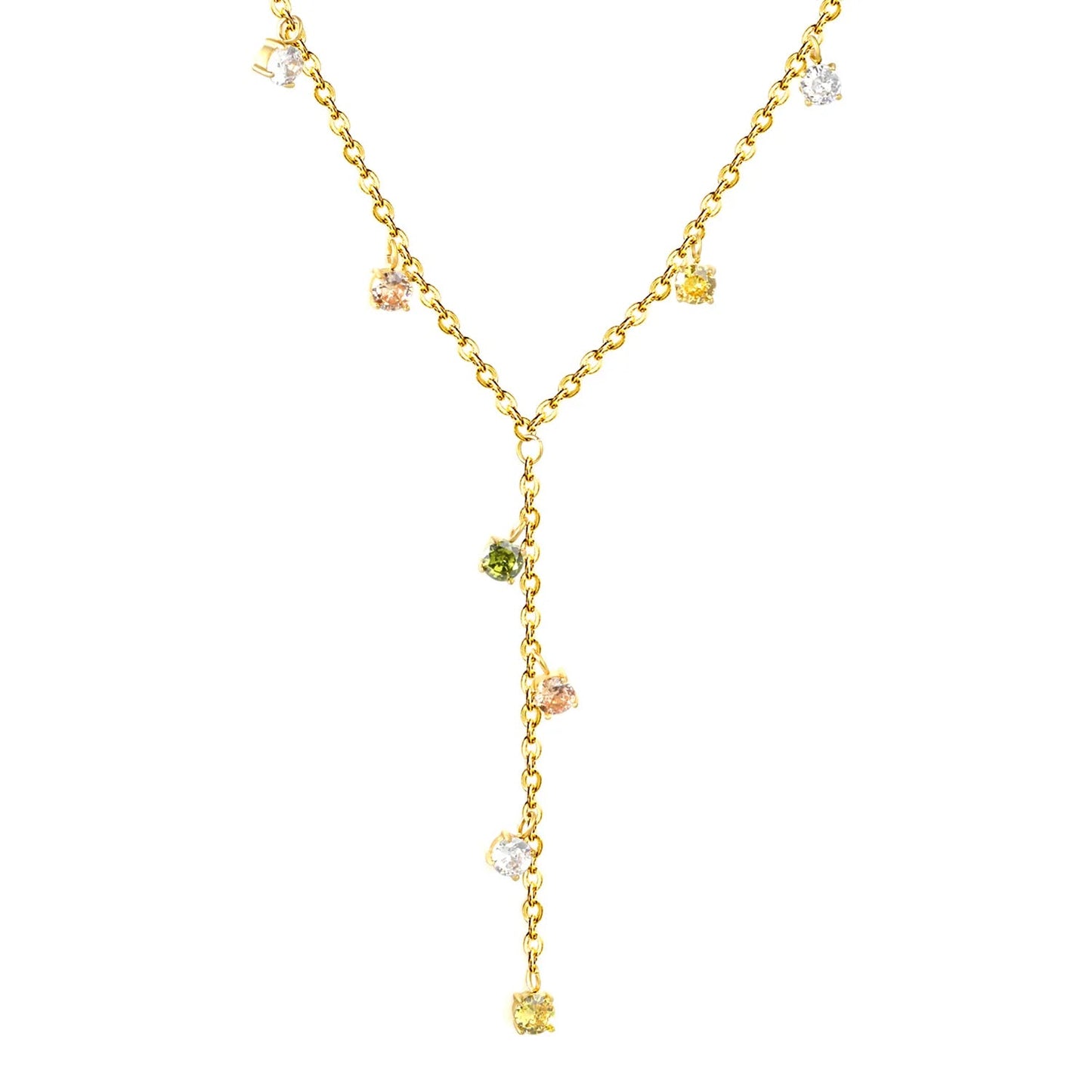 8 pieces of 4mm round diamonds, 0.4-inch cross chain, 42+5cm (downward part) + 5cm tail chain + 6mm round tail fin, golden color asonjewelry