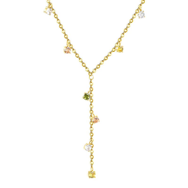 8 pieces of 4mm round diamonds, 0.4-inch cross chain, 42+5cm (downward part) + 5cm tail chain + 6mm round tail fin, golden color asonjewelry