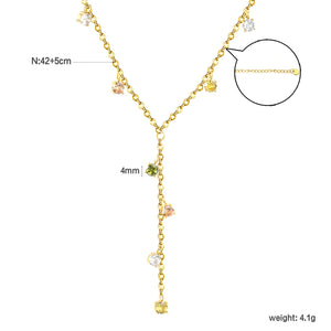 8 pieces of 4mm round diamonds, 0.4-inch cross chain, 42+5cm (downward part) + 5cm tail chain + 6mm round tail fin, golden color asonjewelry