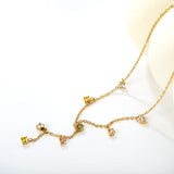 8 pieces of 4mm round diamonds, 0.4-inch cross chain, 42+5cm (downward part) + 5cm tail chain + 6mm round tail fin, golden color asonjewelry