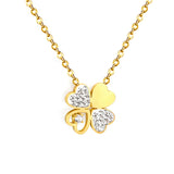 13*13mm four-leaf clover oil-drop pendant with white diamond, 0.4 inch cross chain, 45+5cm+6mm round tail label, necklace, gold colo