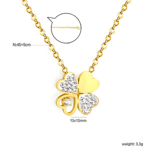 13*13mm four-leaf clover oil-drop pendant with white diamond, 0.4 inch cross chain, 45+5cm+6mm round tail label, necklace, gold colo asonjewelry