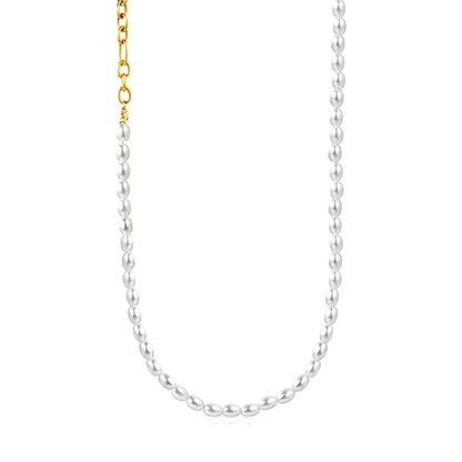 7*5mm plastic beads + 7*5mm O-shaped chain triple-strung into one long O-shaped chain 42 + 5cm + 6mm round tail label  necklace  gold asonjewelry