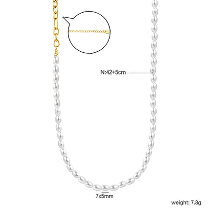 7*5mm plastic beads + 7*5mm O-shaped chain triple-strung into one long O-shaped chain 42 + 5cm + 6mm round tail label  necklace  gold asonjewelry