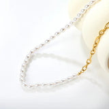 7*5mm plastic beads + 7*5mm O-shaped chain triple-strung into one long O-shaped chain 42 + 5cm + 6mm round tail label  necklace  gold asonjewelry
