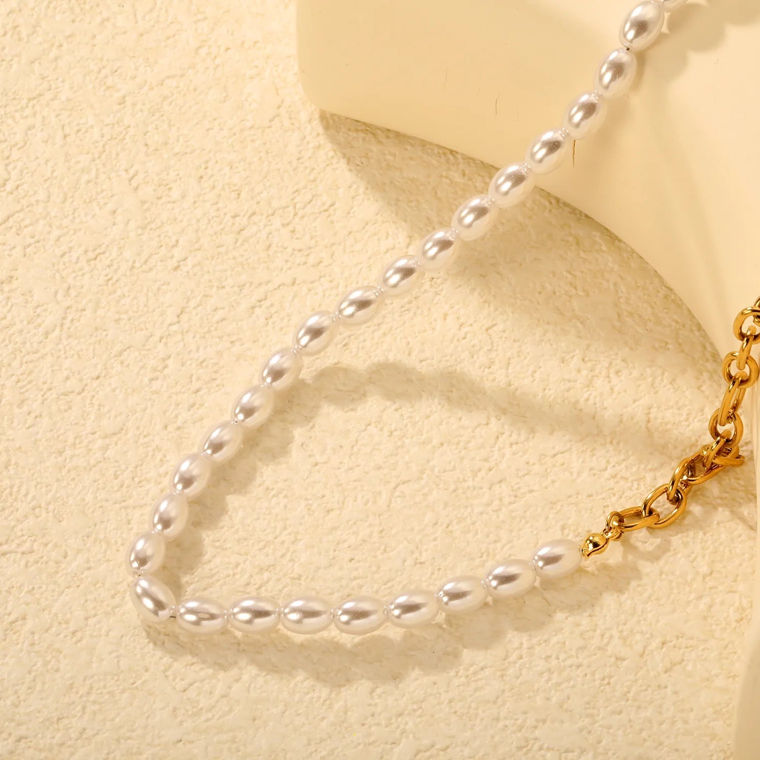7*5mm plastic beads + 7*5mm O-shaped chain triple-strung into one long O-shaped chain 42 + 5cm + 6mm round tail label  necklace  gold asonjewelry