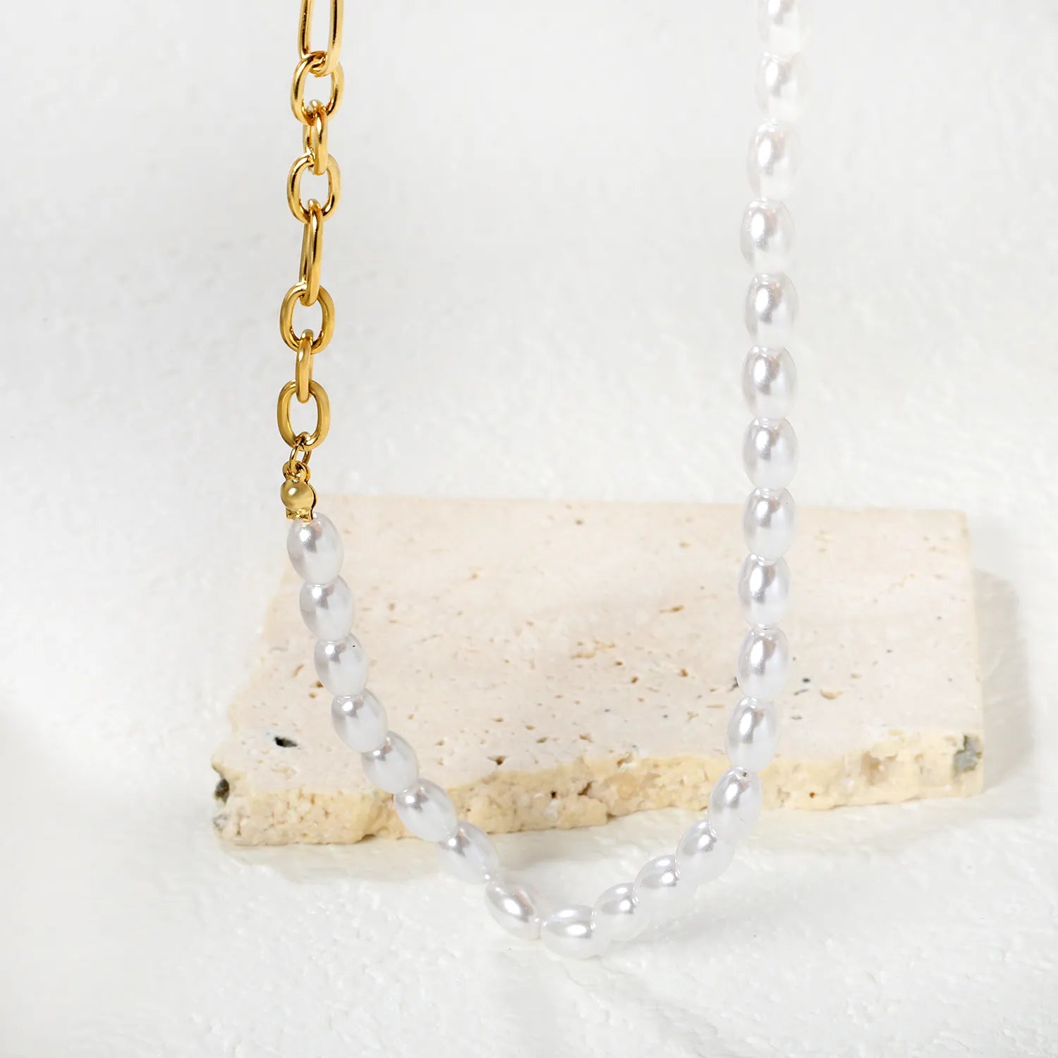 7*5mm plastic beads + 7*5mm O-shaped chain triple-strung into one long O-shaped chain 42 + 5cm + 6mm round tail label  necklace  gold asonjewelry