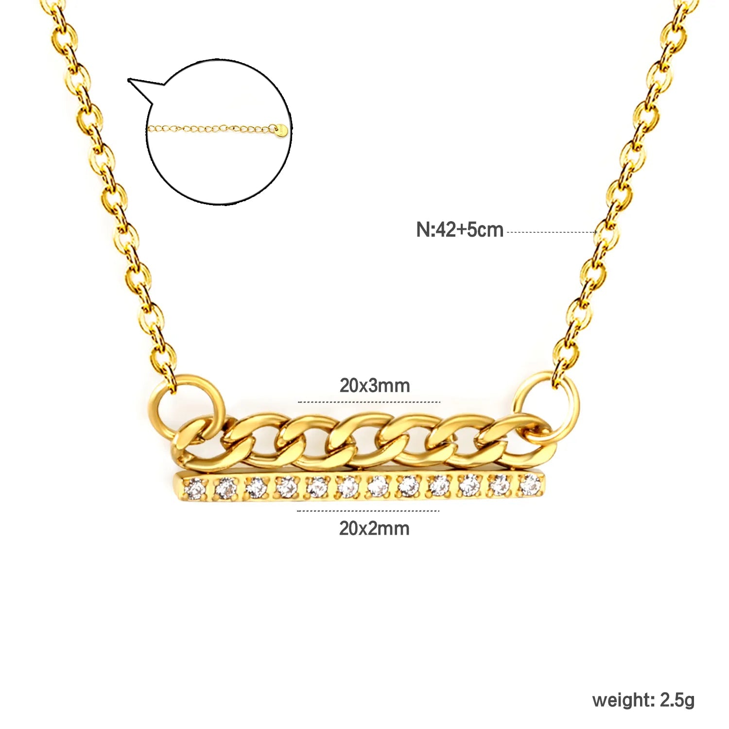 20*2mm single-cut CNC white diamond 3mm NK chain accessory 0.35 cross chain 42 + 5cm + 6mm round tail label necklace gold asonjewelry