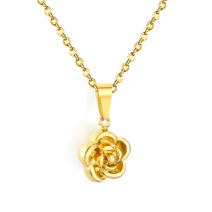 10mm rose flower pendant with 0.35 inch cross chain, 40+5cm + 6mm round tail tag. Necklace. Steel color asonjewelry