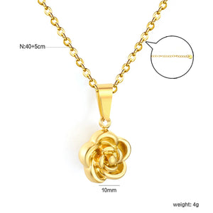 10mm rose flower pendant with 0.35 inch cross chain, 40+5cm + 6mm round tail tag. Necklace. Steel color asonjewelry