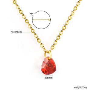 8*8mm deep ruby heart-shaped zircon 0.35 double-strand chain 40+5cm+6mm round tail tag necklace steel color asonjewelry