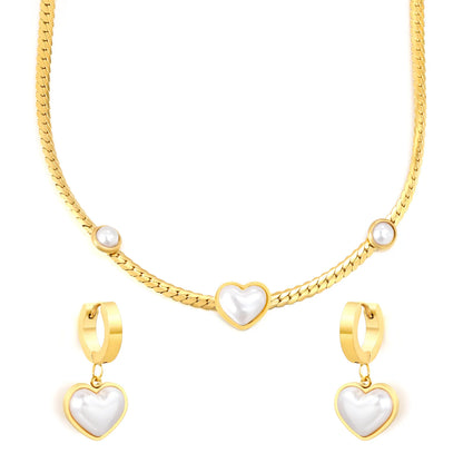 (Same as LPS50301G) Heart-Shaped Pearl Necklace and Earring Set in Gold - Asonjewelry