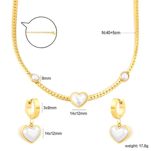 (Same as LPS50301G) Heart-Shaped Pearl Necklace and Earring Set in Gold - Asonjewelry