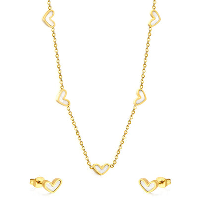 (Same as LPS51301G) White Pearl Heart Necklace and Earring Set in Gold - Asonjewelry