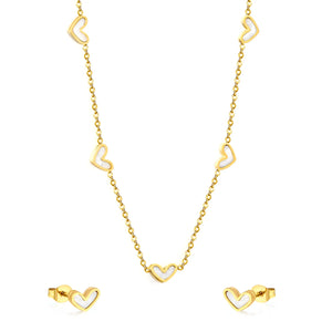 (Same as LPS51301G) White Pearl Heart Necklace and Earring Set in Gold - Asonjewelry