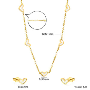 (Same as LPS51301G) White Pearl Heart Necklace and Earring Set in Gold - Asonjewelry