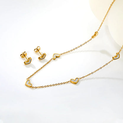 (Same as LPS51301G) White Pearl Heart Necklace and Earring Set in Gold - Asonjewelry
