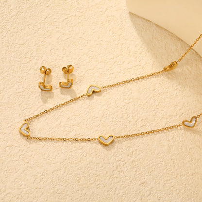 (Same as LPS51301G) White Pearl Heart Necklace and Earring Set in Gold - Asonjewelry
