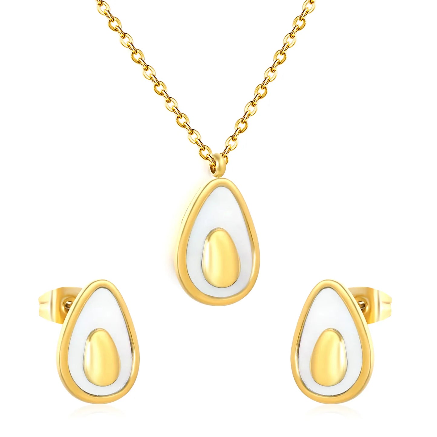 (Same as LPS51501G) Avocado Pendant Necklace and Earring Set in Gold - Asonjewelry