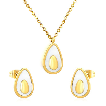 (Same as LPS51501G) Avocado Pendant Necklace and Earring Set in Gold - Asonjewelry