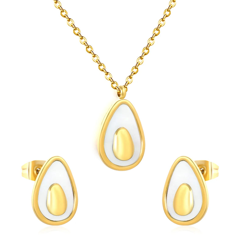 (Same as LPS51501G) Avocado Pendant Necklace and Earring Set in Gold - Asonjewelry