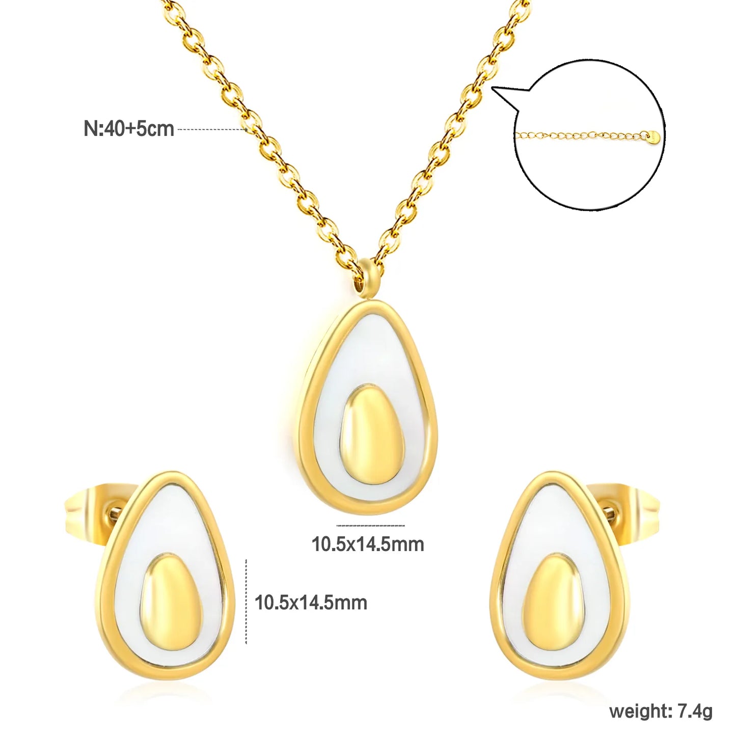 (Same as LPS51501G) Avocado Pendant Necklace and Earring Set in Gold - Asonjewelry