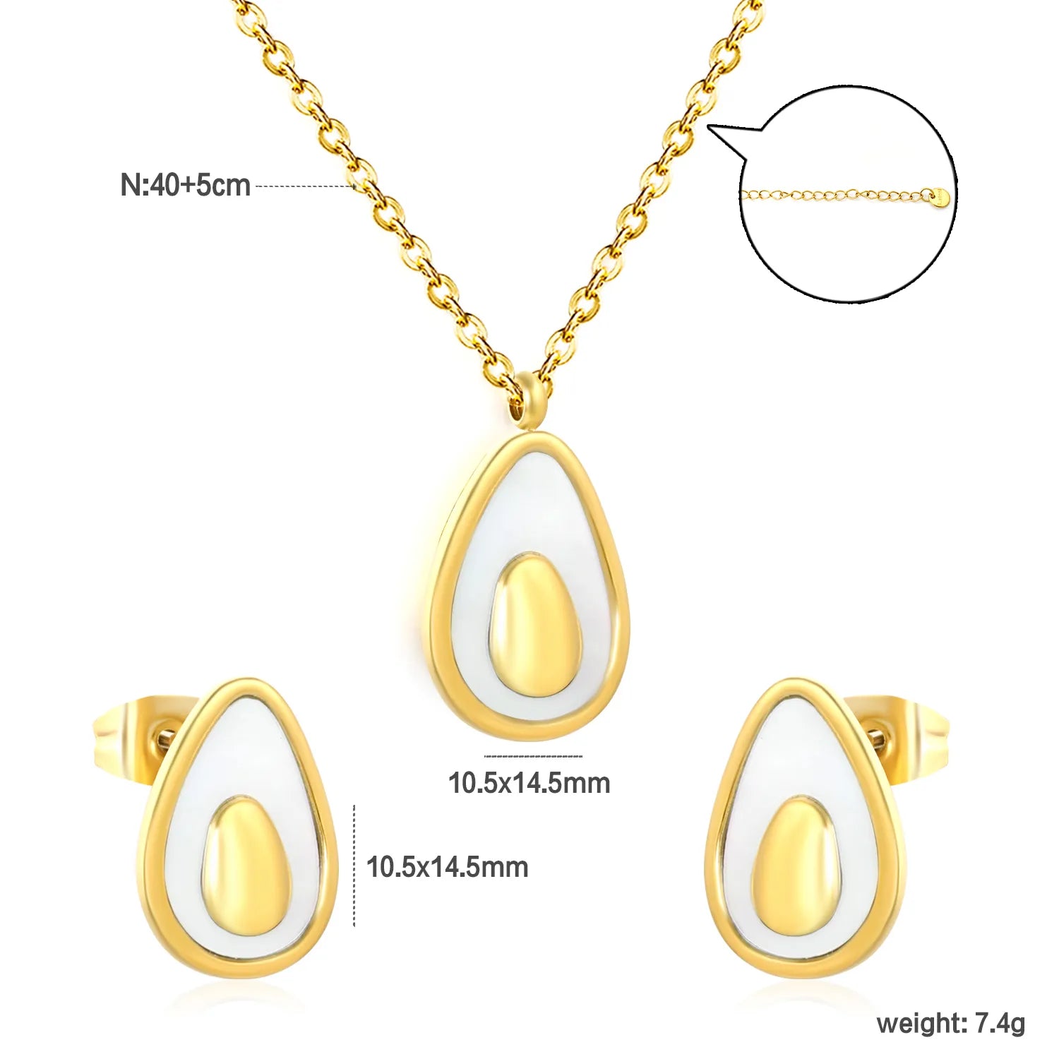 (Same as LPS51501G) Avocado Pendant Necklace and Earring Set in Gold - Asonjewelry